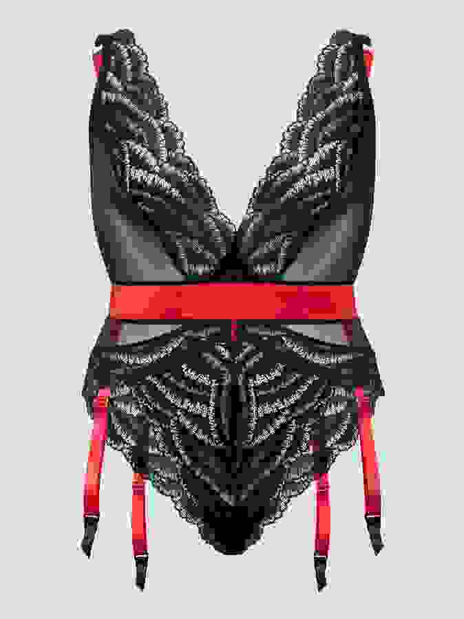 Lovehoney Plus Size Empress Red Satin and Lace Body, Red, hi-res